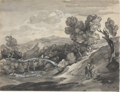 橋のある樹木が茂った高原の風景 作： Thomas Gainsborough