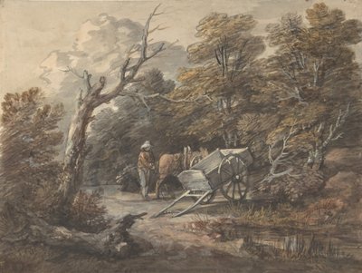 農民、馬、荷車のある森の風景 1760年。 作： Thomas Gainsborough