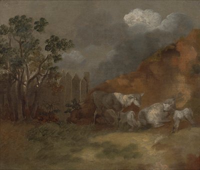 フェンスのそばの羊と子羊 作： Thomas Gainsborough RA