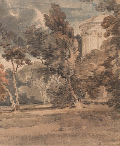 ヘアウッドパークの寺院、1798年頃（テクスチャ紙のグラファイト上の水彩画） 作： Thomas Girtin