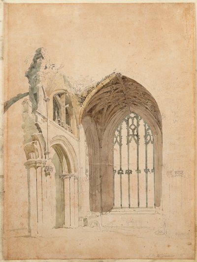 メルローズ修道院：イーストウィンドウ、1770年代頃 作： Thomas Girtin