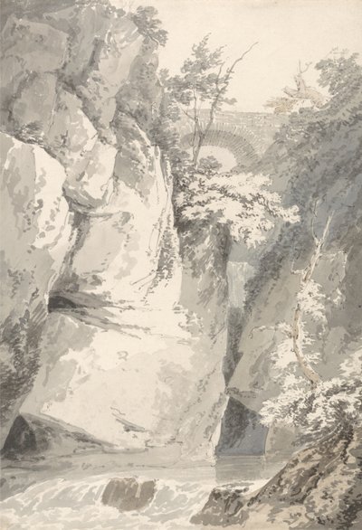 コモ湖のほとり、1796年頃（紙の上のグラファイトの上で洗う） 作： Thomas Girtin