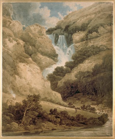 Lodore の滝のある Wathenlath の峡谷、Derwentwater、c1801 作： Thomas Girtin