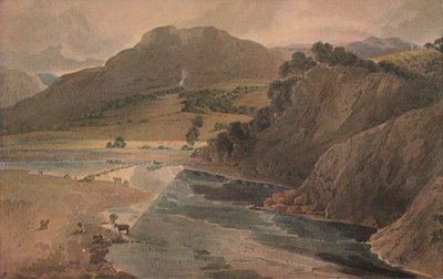 1801年にヨークシャーのボルトン修道院の上のワーフにある飛び石 作： Thomas Girtin