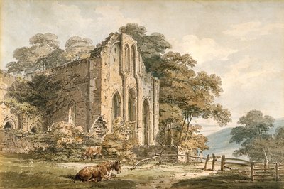 Valle Crucis Abbey、Denbighshire、North Wales（白い織り紙に鉛筆で水彩） 作： Thomas Girtin
