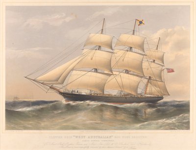 クリッパー船、西オーストラリア600トン船籍、1857-60年頃（リトグラフ、カラー） 作： Thomas Goldsworth Dutton