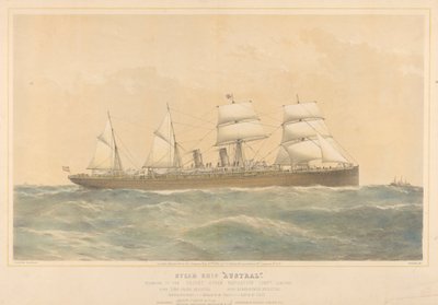 オリエント蒸気航行会社所有の蒸気船オーストラル号、1868-74年頃（カラーリトグラフ） 作： Thomas Goldsworth Dutton