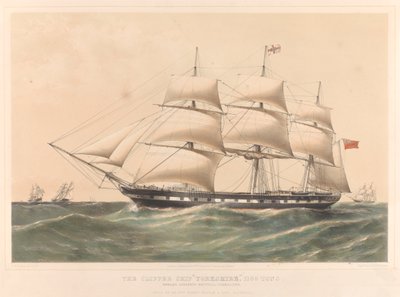 クリッパー船ヨークシャー号1100トン、1857-60年頃（彩色リトグラフ） 作： Thomas Goldsworth Dutton