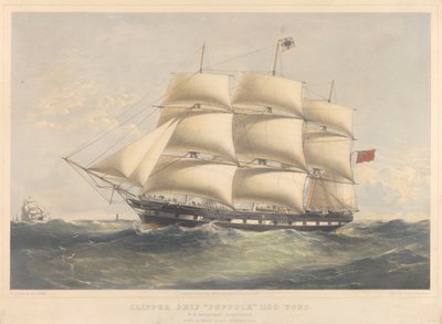 クリッパー船サフォーク号1100トン、1857-60年頃（リトグラフ、彩色済み） 作： Thomas Goldsworth Dutton