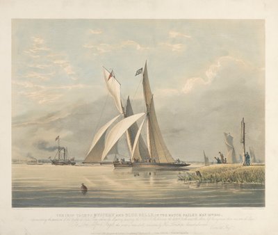 1843 年 5 月 23 日に出航した試合でのアイアン ヨット ミステリーとブルー ベル 作： Thomas Goldsworth Dutton
