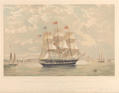 ニューヨーク・アンド・ロンドン・パケット船ヴィクトリア号（ニューヨーク港に入港）1839-44年頃（リトグラフ、彩色済み） 作： Thomas Goldsworth Dutton