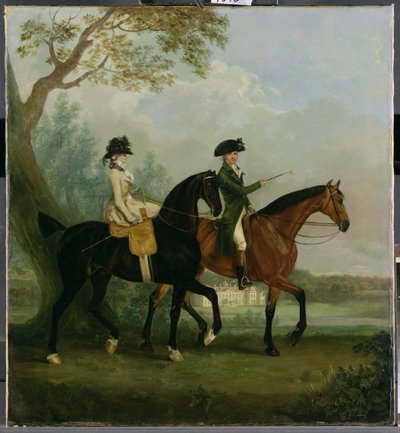本。マルシア・ピットは兄のホンと一緒に乗っています。パークオブストラットフィールドセイハウス、1782年のジョージピット 作： Thomas Gooch