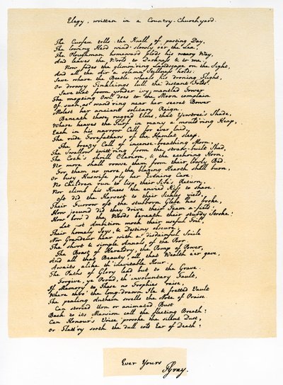 1750年12月18日、カントリーチャーチヤードで書かれたエレジー。 作： Thomas Gray