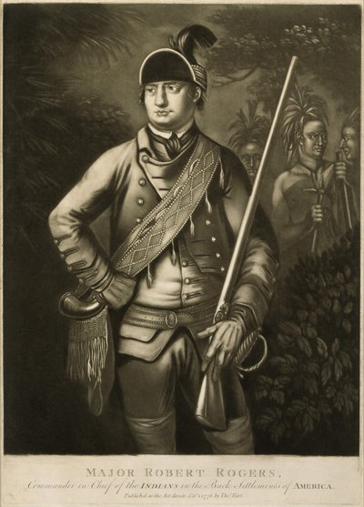 ロバート・ロジャーズ少佐、アメリカの奥地に住むインディアンの最高司令官、c。 1776年（メゾチント） 作： Thomas Hart