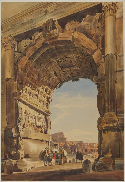 ティトゥスの凱旋門とコロシアム、ローマ、1846年。 作： Thomas Hartley Cromek