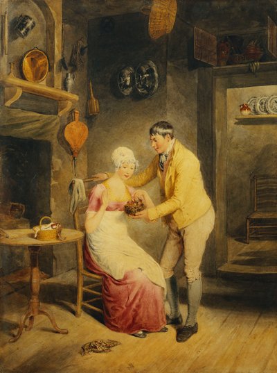 アイドルモーメント：インテリアで少女と巣箱の巣を見せている少年、 作： Thomas Heaphy