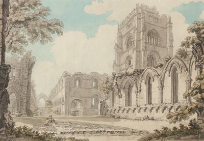 ファウンテンズ修道院、年代不明（紙に水彩画） 作： Thomas Hearne