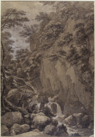 ジョージボーモント卿とジョセフファリントンが滝を描く1777年（ペンとインクで紙を洗う） 作： Thomas Hearne