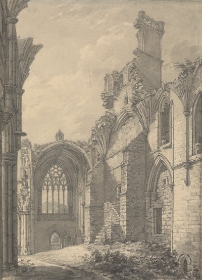 メルローズ修道院のトランセプト、1778 年、ツイード川沿いの古いメルローズの近く、ロクスバラ 作： Thomas Hearne