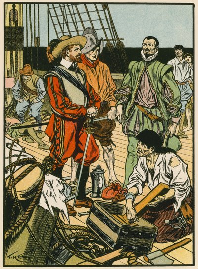 捕らわれた財宝フランシス・ドレーク卿（カラーリトグラフ） 作： Thomas Heath Robinson