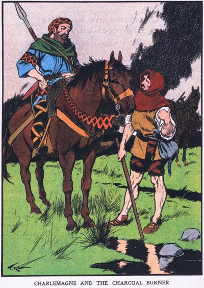 シャルルマーニュと炭焼き器（カラーリトグラフ） 作： Thomas Heath Robinson