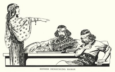 ハマンを糾弾するエステル（リトグラフ） 作： Thomas Heath Robinson