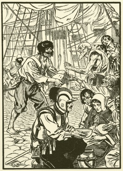 飢えた市民に食事を与える（エングレーヴィング） 作： Thomas Heath Robinson