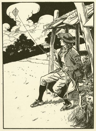 フランクリンと凧（エングレーヴィング） 作： Thomas Heath Robinson