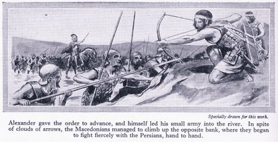 アレクサンダーはいかにして帝国を勝ち取ったか紀元前334年、マケドニア軍に敗れたペルシア王ダリウス。 作： トーマス・ヒース・ロビンソン