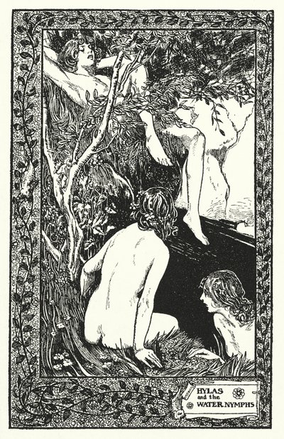 ハイラスと水の精（リトグラフ） 作： Thomas Heath Robinson