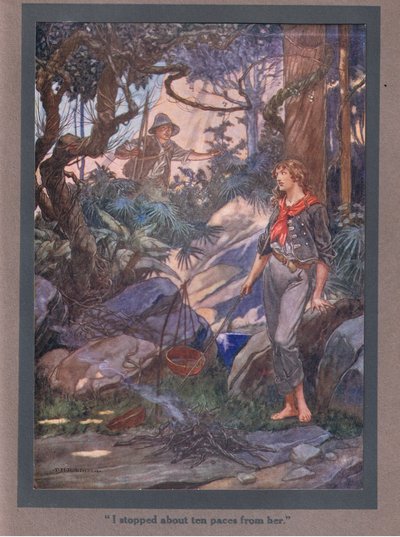 私は彼女の10歩先で立ち止まった（カラーリトグラフ） 作： Thomas Heath Robinson