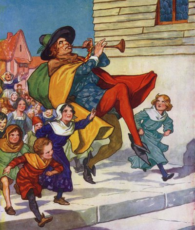 ハーメルンの笛吹き男』の挿絵（カラーリトグラフ） 作： Thomas Heath Robinson
