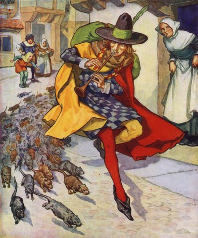 ハーメルンの笛吹き男』の挿絵（カラーリトグラフ） 作： Thomas Heath Robinson