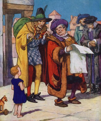 ハーメルンの笛吹き男』の挿絵（カラーリトグラフ） 作： Thomas Heath Robinson