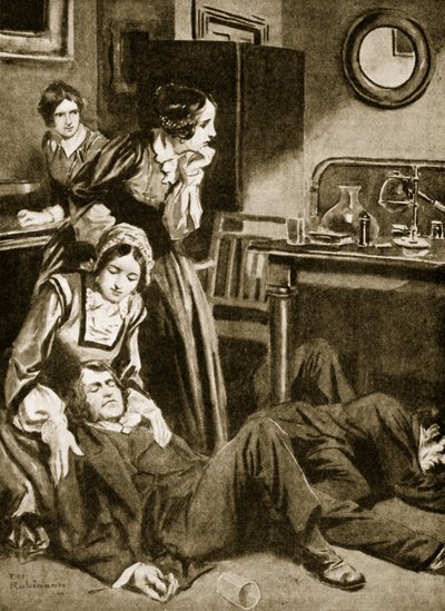 クロロホルムを発見したジェームス・シンプソンと助手たち（1847年11月）（リトグラフ 作： トーマス・ヒース・ロビンソン