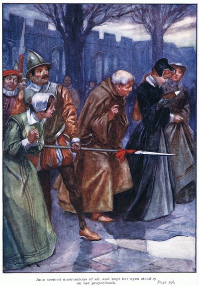 ジェーンは何も意識していないようで、じっと祈祷書（カラーリトグラフ）を見ていた。 作： Thomas Heath Robinson