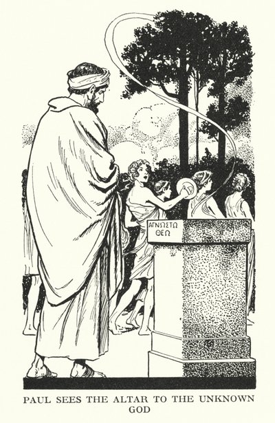 未知の神への祭壇を見るパウロ（リトグラフ） 作： Thomas Heath Robinson