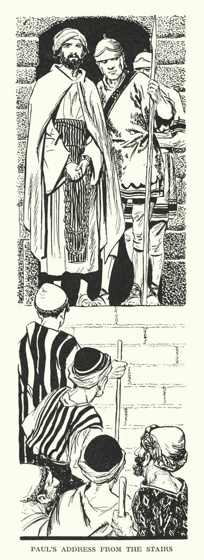 階段からのパウロの演説（リトグラフ） 作： Thomas Heath Robinson