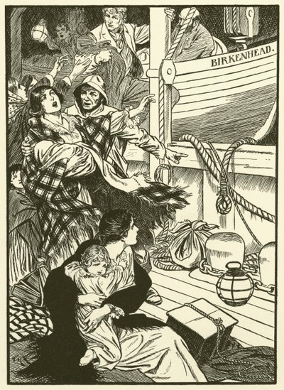 女性と子供を救う（エングレーヴィング） 作： Thomas Heath Robinson