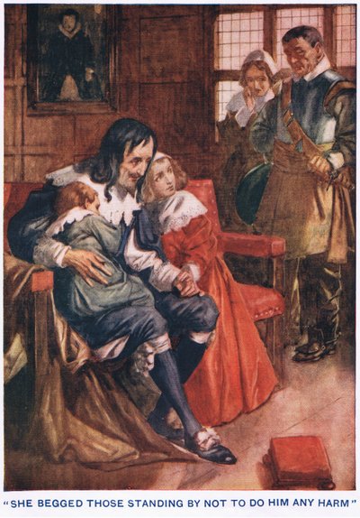 彼女はそばにいた人々に、彼に危害を加えないよう懇願した。 作： Thomas Heath Robinson