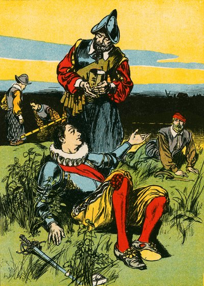 フィリップ・シドニー卿と瀕死の兵士（カラーリトグラフ） 作： Thomas Heath Robinson