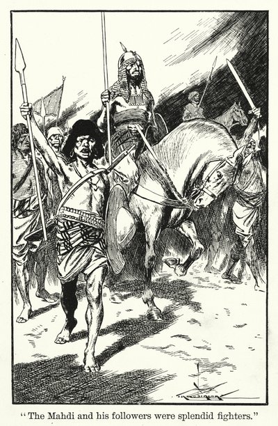 "マハディとその従者たちは立派な戦士だった"（リトグラフ） 作： Thomas Heath Robinson