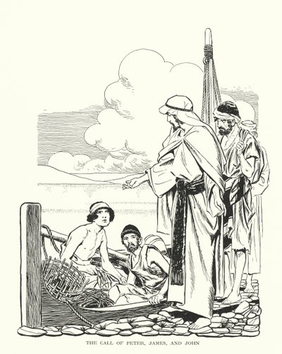 ペテロ、ヤコブ、ヨハネの召命（リトグラフ） 作： Thomas Heath Robinson