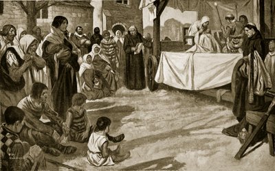 初期の推理劇の上演、「ハッチンソンの英国国家物語」の挿絵、1920年頃（リトグラフ）。 作： トーマス・ヒース・ロビンソン