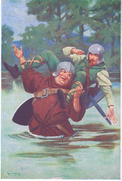 その大きな手を引いて、無法者を小川に投げ込んだ（カラーリトグラフ）。 作： Thomas Heath Robinson