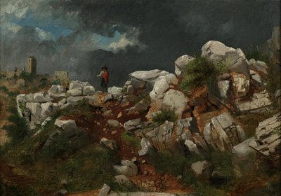イタリアの風景（紙に油彩、版画ボードにマウント） 作： Thomas Hicks