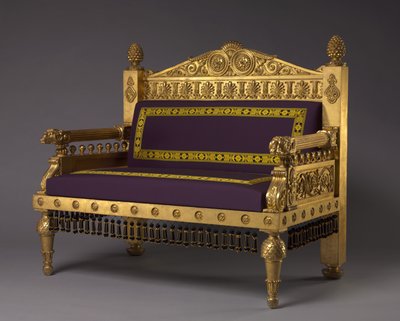 Settee, メーカー不明, c.1802-1807 (gilt-wood, reproduction wool upstuary) 作： Thomas Hope