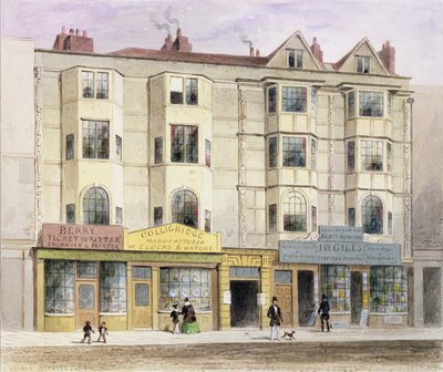 1852年、アルダースゲートストリートの西側にある、ハーフムーン酒場と呼ばれる古い家 作： Thomas Hosmer Shepherd