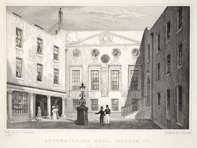 19世紀のパブにあるロンドンの薬屋ホール。 Jones und Co.、1827-1829 作： Thomas Hosmer Shepherd