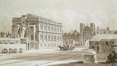 バンケティングハウスアンドキングスゲート、1827年（紙にペンとインクとトイレ） 作： Thomas Hosmer Shepherd